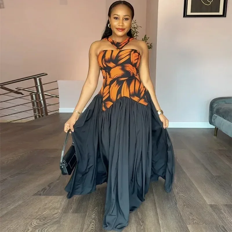 

Women Print Strapless Sleeveless Elagant Maxi Long Dress Summer Birthday Vacation Sexy Party Long Maxi Dresses Outfits