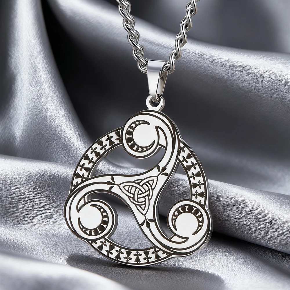 Dawapara Triskele Necklace Triskelion Symbol Irish Triple Spiral Sacred Geometry Stainless Steel Wiccan Jewelry