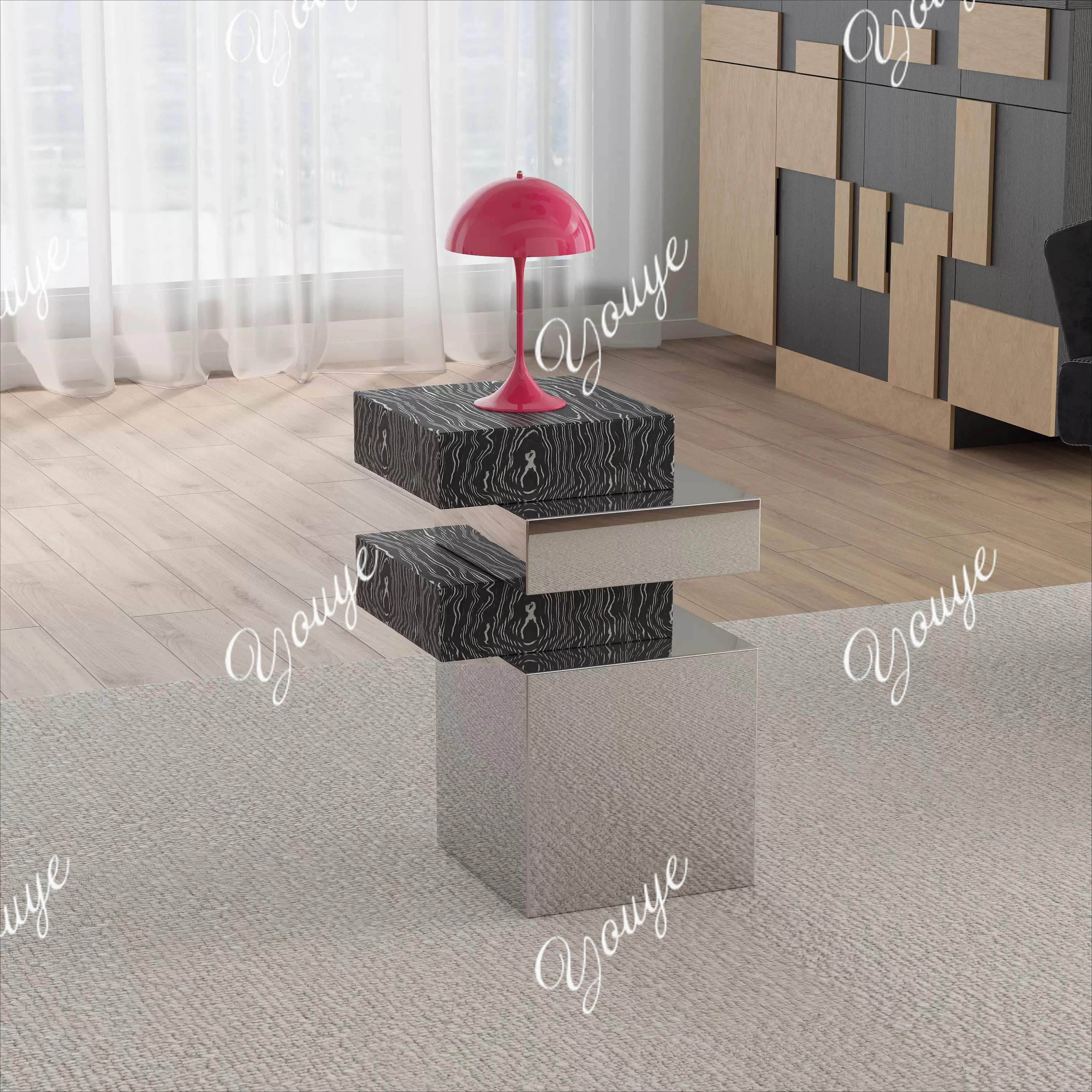 

Light luxury designer living room light luxury simple Italian minimalist high-end creative mirror stainless steel edge few