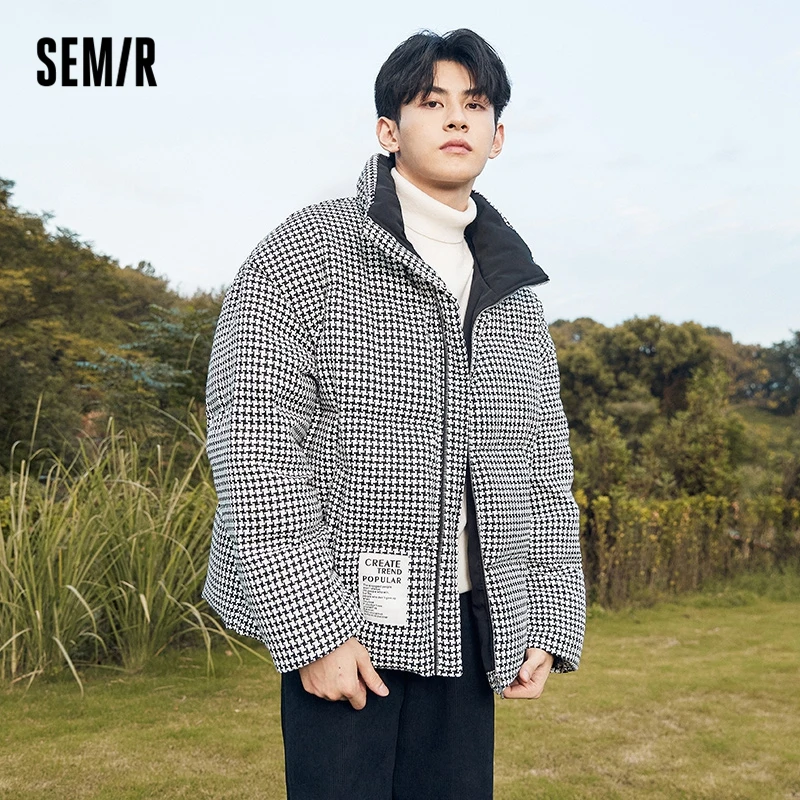 Semir Down Jacket Men Winter Stand Collar Oversize Thick Black and White Fashion Jacket