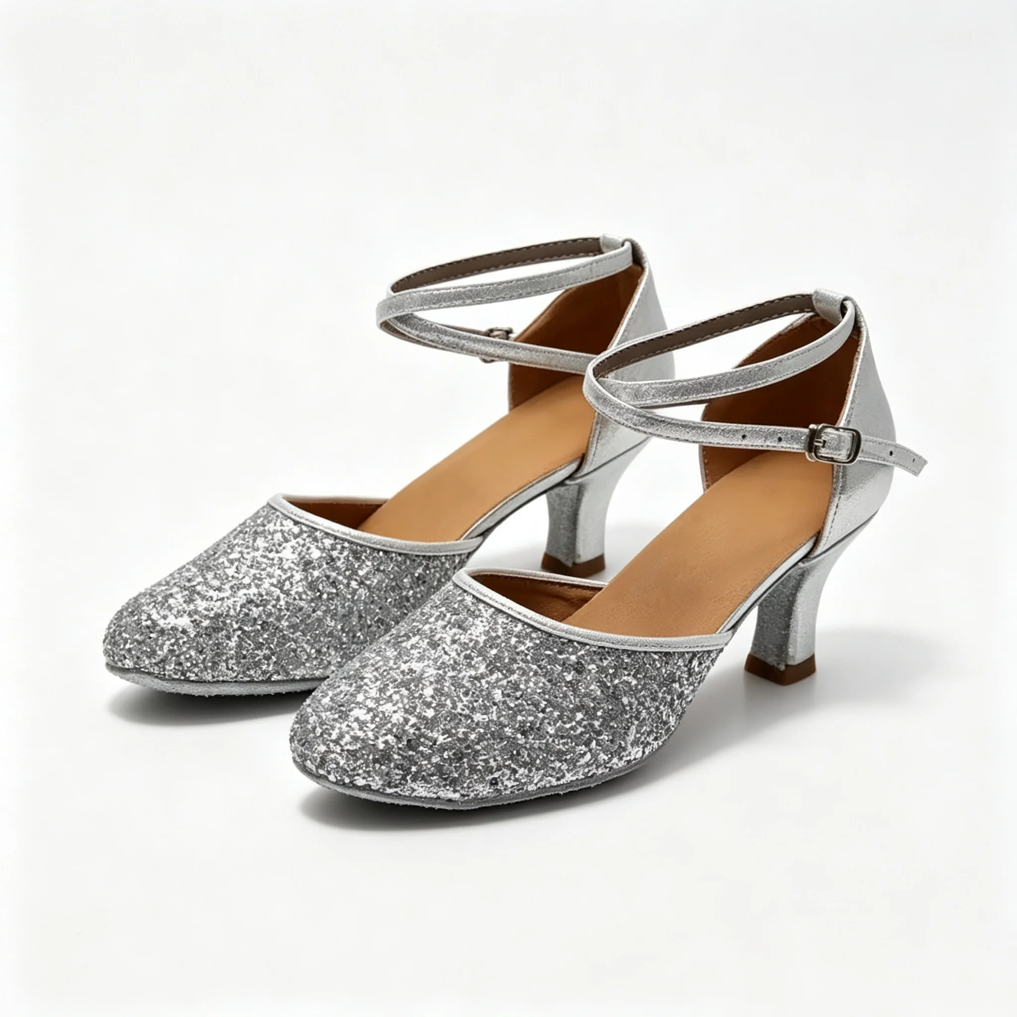Evkoo Women's Sequin Silver Ballroom Tango Salsa Latin Dance Shoes Closed Toe Modern Party Practice Dancing Sandals Booties