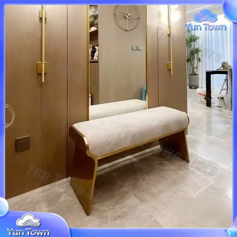 for Italian Luxury Stainless Steel Ottoman for Home Bed End Stool Bedroom Bench Living Room Sofa Low Stool Doorway Furniture