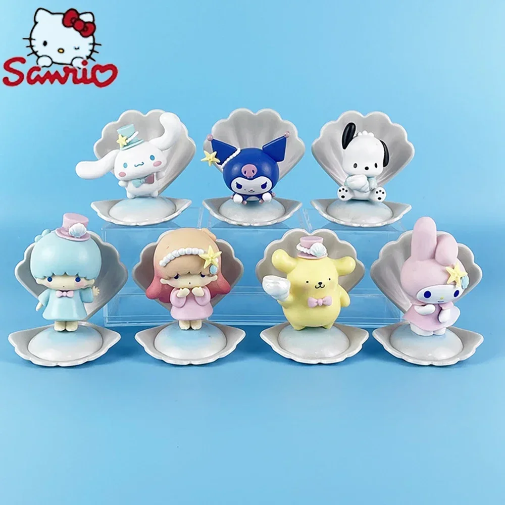 Sanrio 8Cm Figure Hello Kitty My Melody Anime Kawaii Kuromi Action Collection A Set of 6 Pvc Material Ocean Shells Gifts Kid