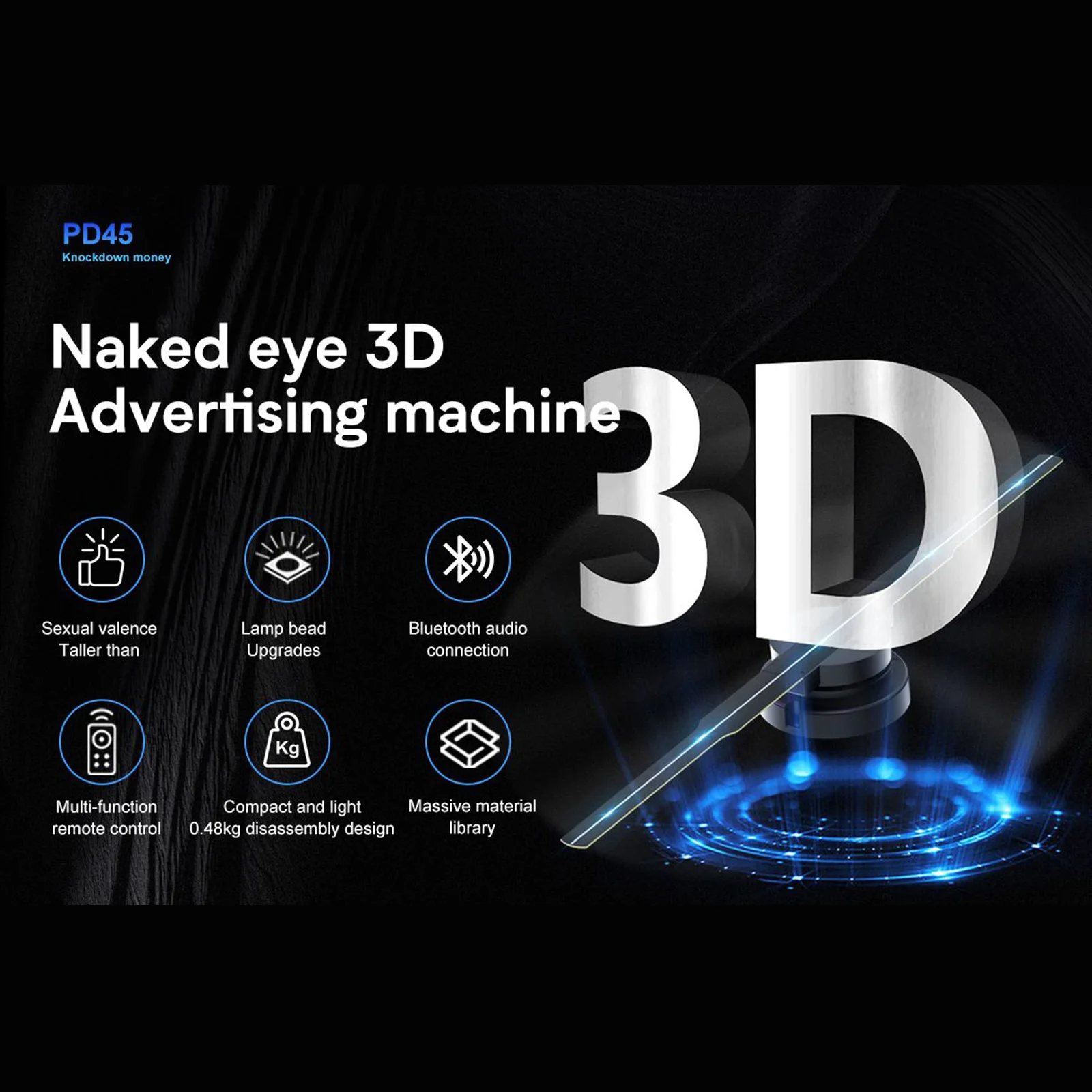 3D Holographic Projector Wall Mounted Advertising Machine Hd Naked Eye Led Fan Screen Rotating Three-Dimensional Virtual Display