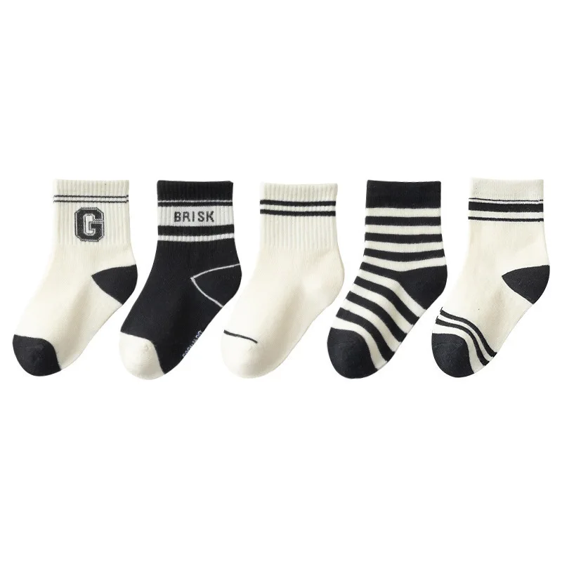 2024 Spring Fashion Boy Children Letter Print Breathable Sports Socks Girl Baby Cute Striped Cotton Socks Kid Casual Mid Socks