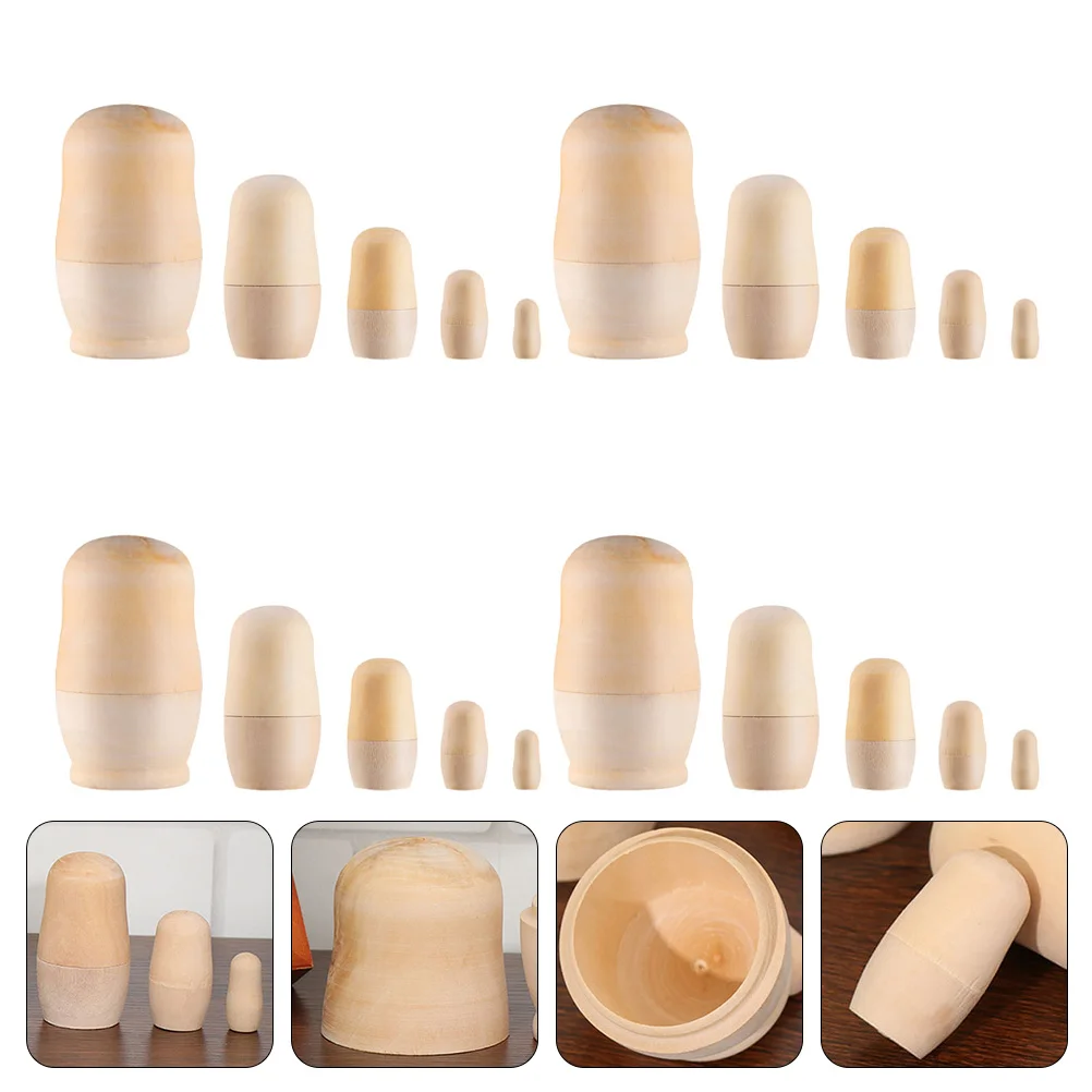 

4 Sets Kids Toys White Matryoshka Russian Stacking Dolls Blank Nesting Supplies Khaki Stackable Child