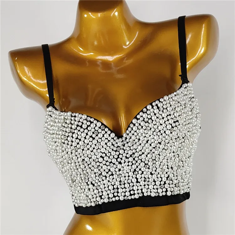 

Sexy Belly Dance Spaghetti Straps Outerwear Body Shaping Tube Top Costumes Navel Wrapped Chest Beaded Bottoming Shirt for Women