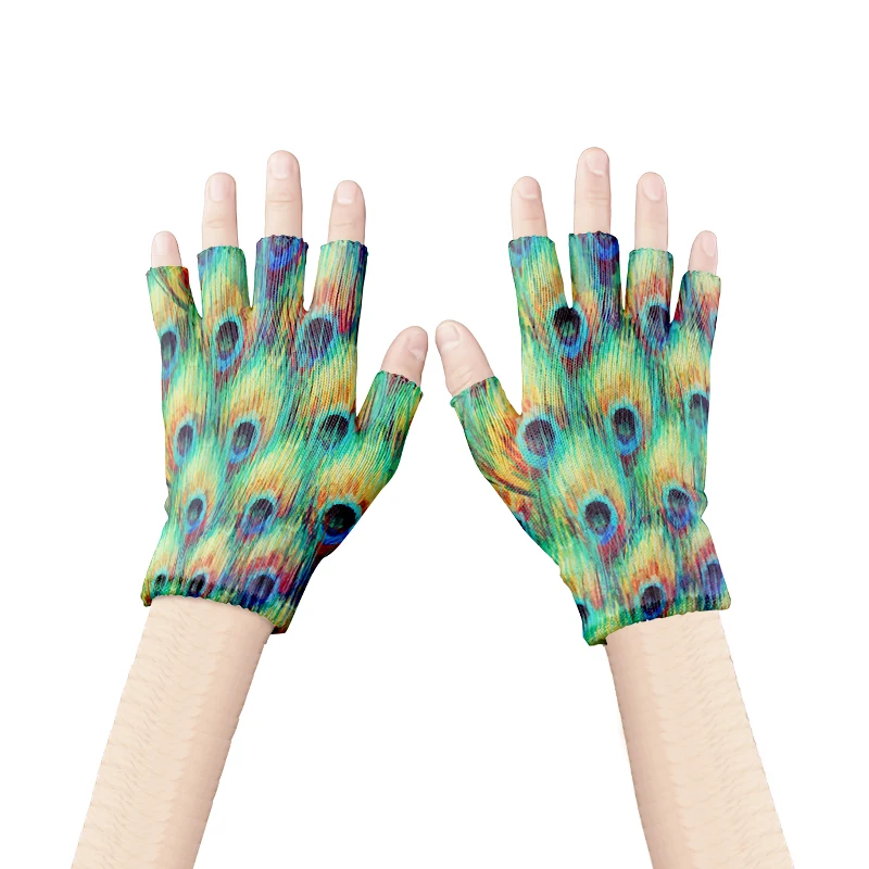 Novelty 3D Printed Fingerless Gloves Fashion Unisex Touch Screen Knitted Half Finger Gloves Women Exposed Finger Mittens