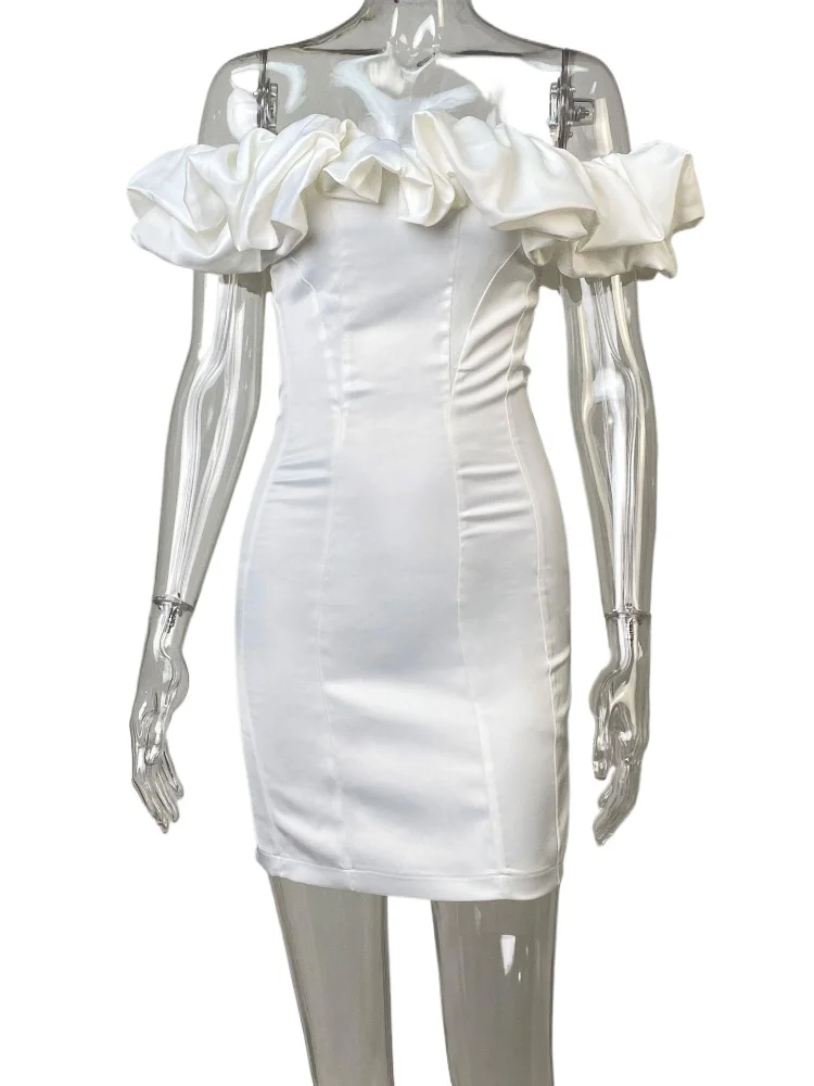 

Sexy Tube Top Off Shoulder Flowrs Mini Dress Black White