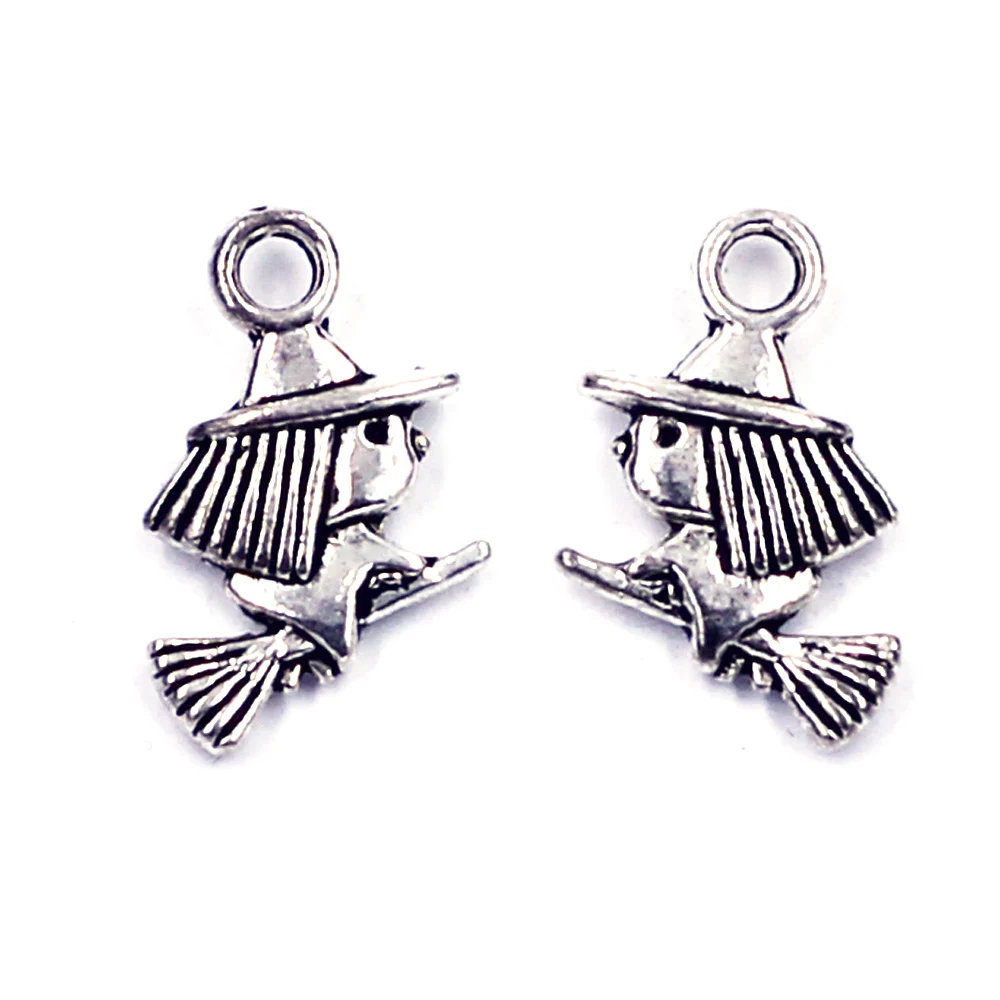 500Pcs Silver Tone Witch Broom Halloween Charms Pendants 13x10mm