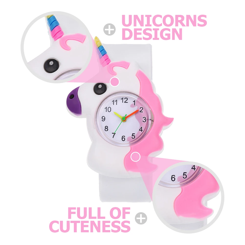 Unicorn Silicone Jewelry Set Watches Kids Snap Bracelet Necklace Colorful Cartoon Digital Slap Watch Lovely Wristwatch Adorable