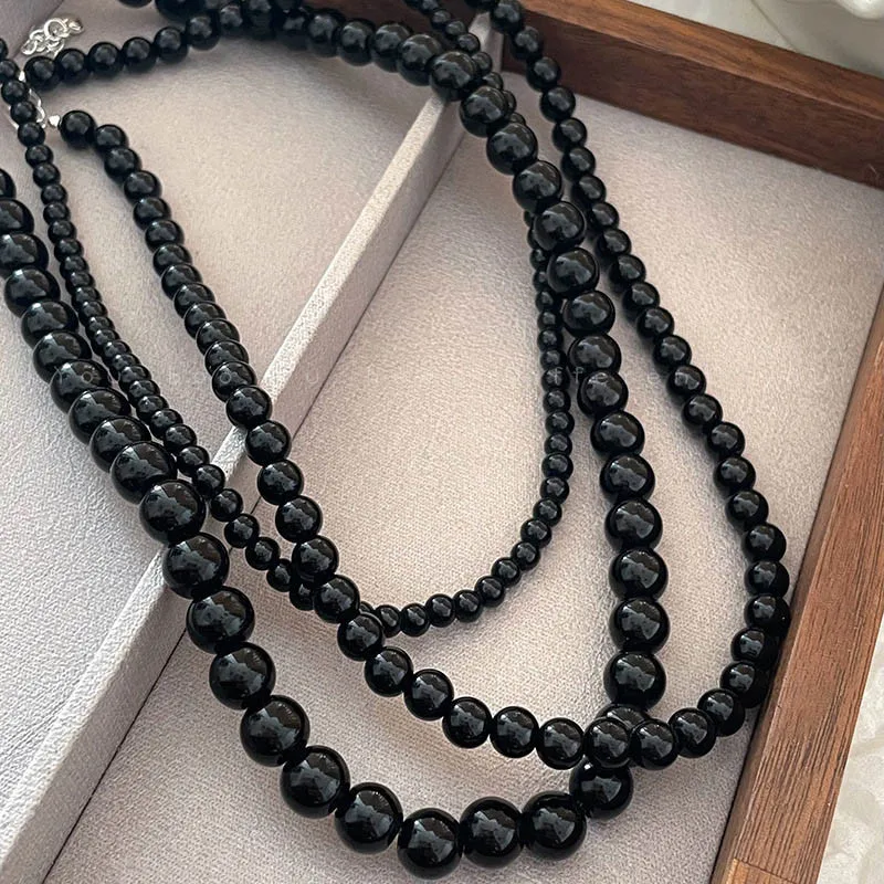 Vintage Strands Choker Necklace Black Pearls Necklace Simulated Pearl Choker Necklace Jewelry Gift Women Unique Clavicle Chain