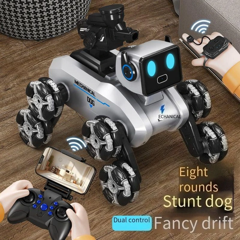 Perro robot con control remoto inteligente, juguete para niños, coche de deriva eléctrico, detección de gestos, perro mecánico acrobático de ocho ruedas