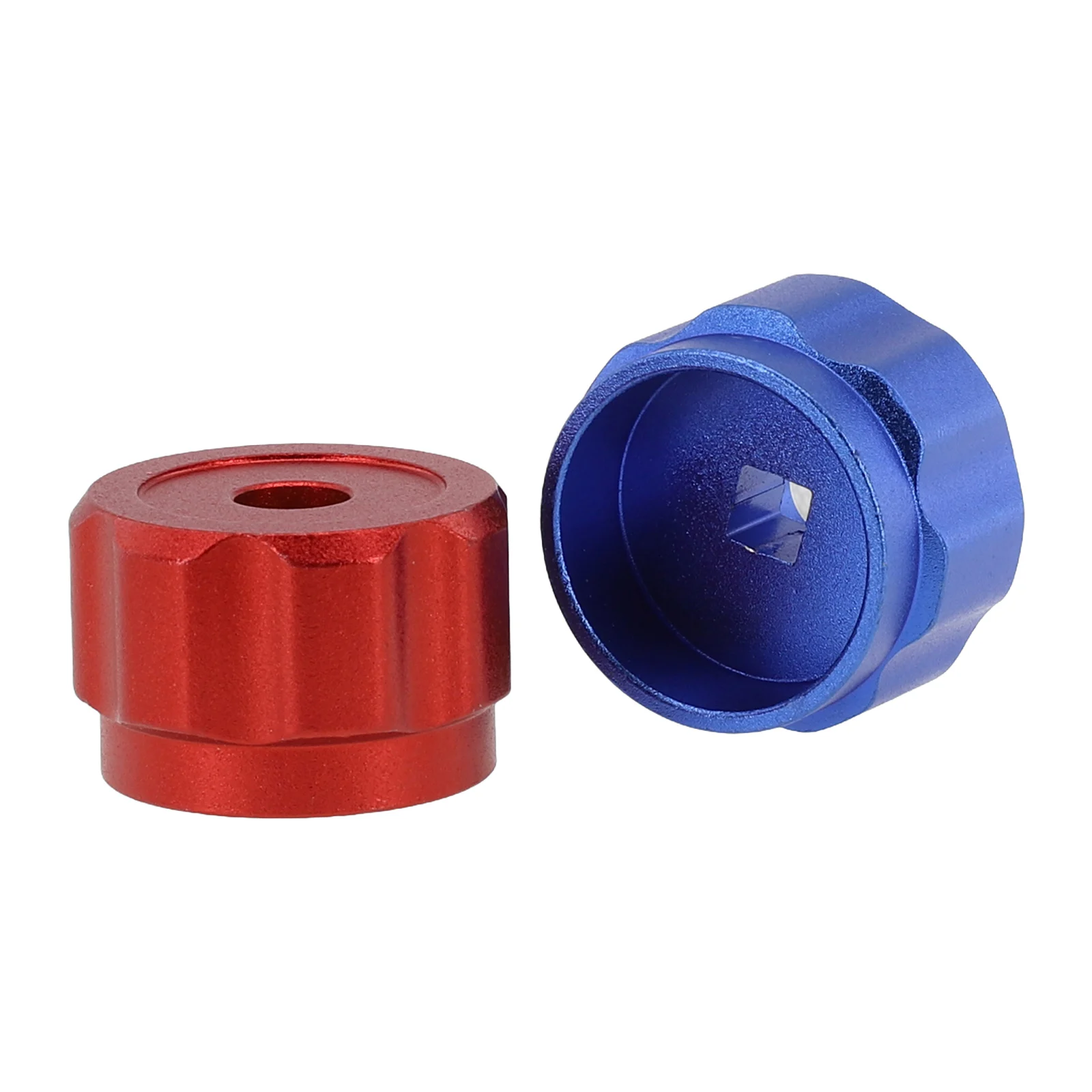 2Pcs Round Wheel Handle Faucet Handles Manifold Gauges Knob Aluminum Alloy Red Blue 34mm Diameter 6.6mm Square Mounting Hole