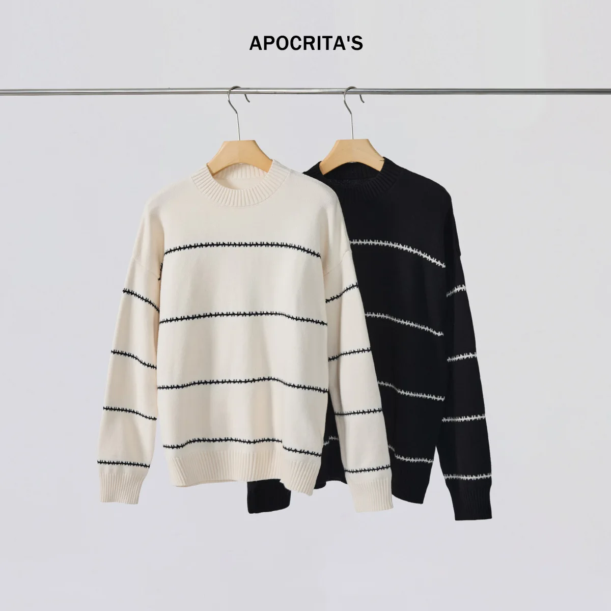

Couples Loose Long Sve round Ne Knitted Sweater Men's Casual Wear Daily Use Autumn Winter Faion Striped Top irt