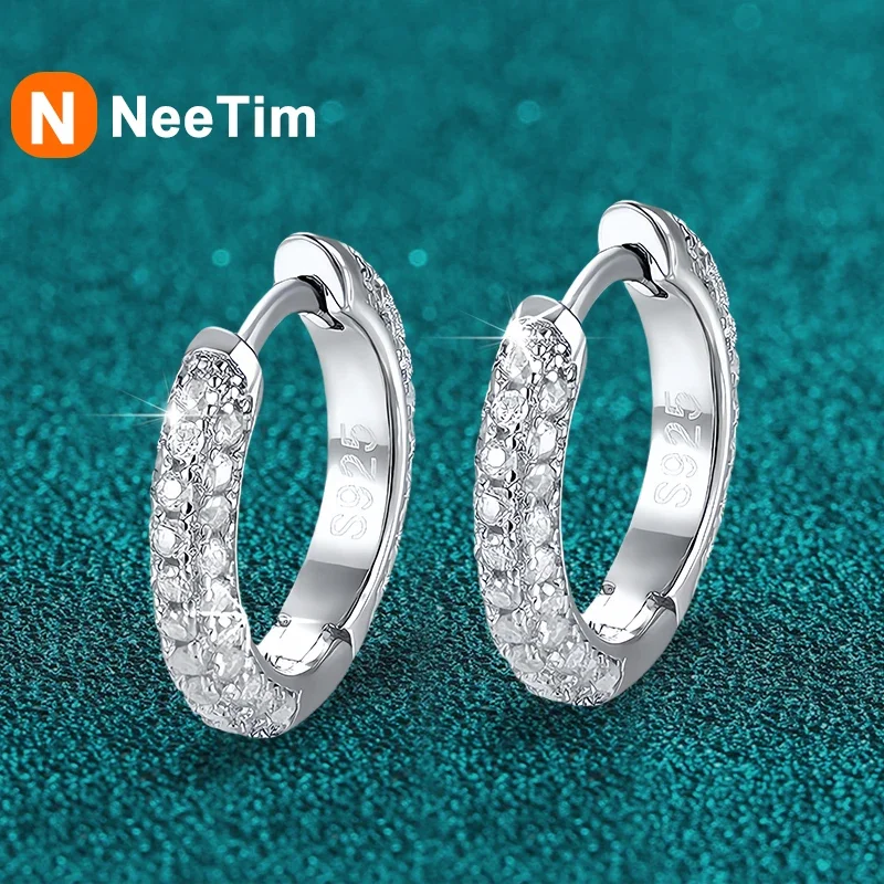 NeeTim Full Moissanite Diamond Earrings 925 Sterling Silver with Gold Plated Wedding Engagement Party Fine Jewelry for Women