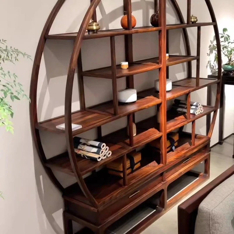 

Locker Solid Wood Ebony Wood Display Rack Chinese Round Duobao Pavilion Entrance Cabinet Tea Rack Shelf Display