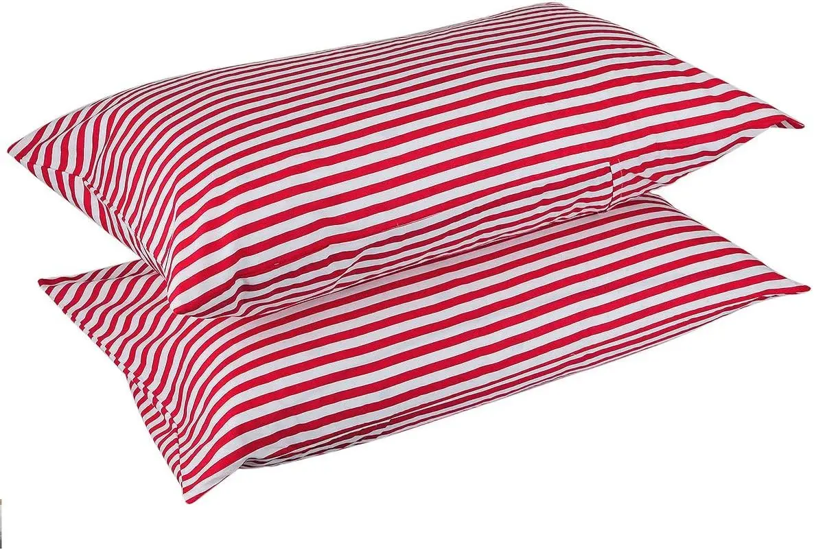 

400 Thread Count Cotton Pillowcase Set, Standard Size 2-Pack with Red Stripe Design