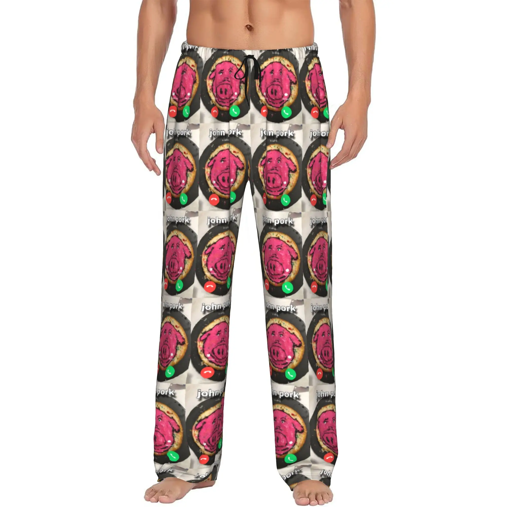 

Custom Print John pork is calling Pajama Pants Men's Funny Pig Sleep Sleepwear Bottoms with Pockets