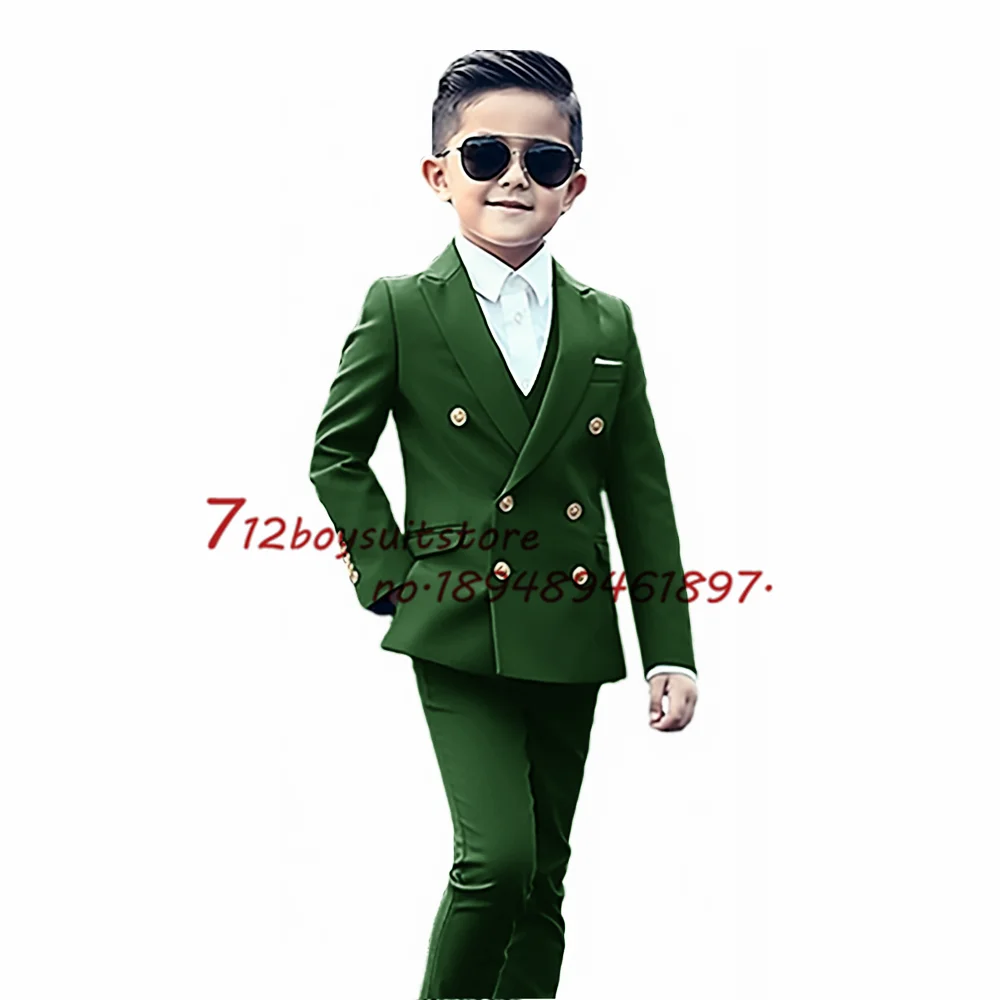 Green Boys 2 Piece Suit Double Breasted Blazer Kids Wedding Tuxedo Jacket Pants Formal Child Clothes 2-16 Years Old