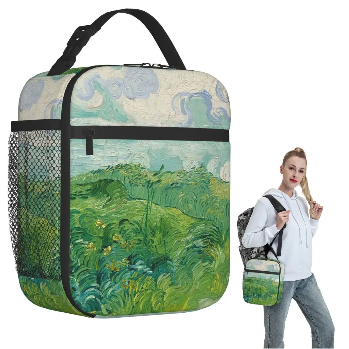 Green Wheat Fields, Auvers, Vincent Van Gogh Insulated Lunch Bag for Women Children Portable Food Boxes Thermal Lunch Box Tote