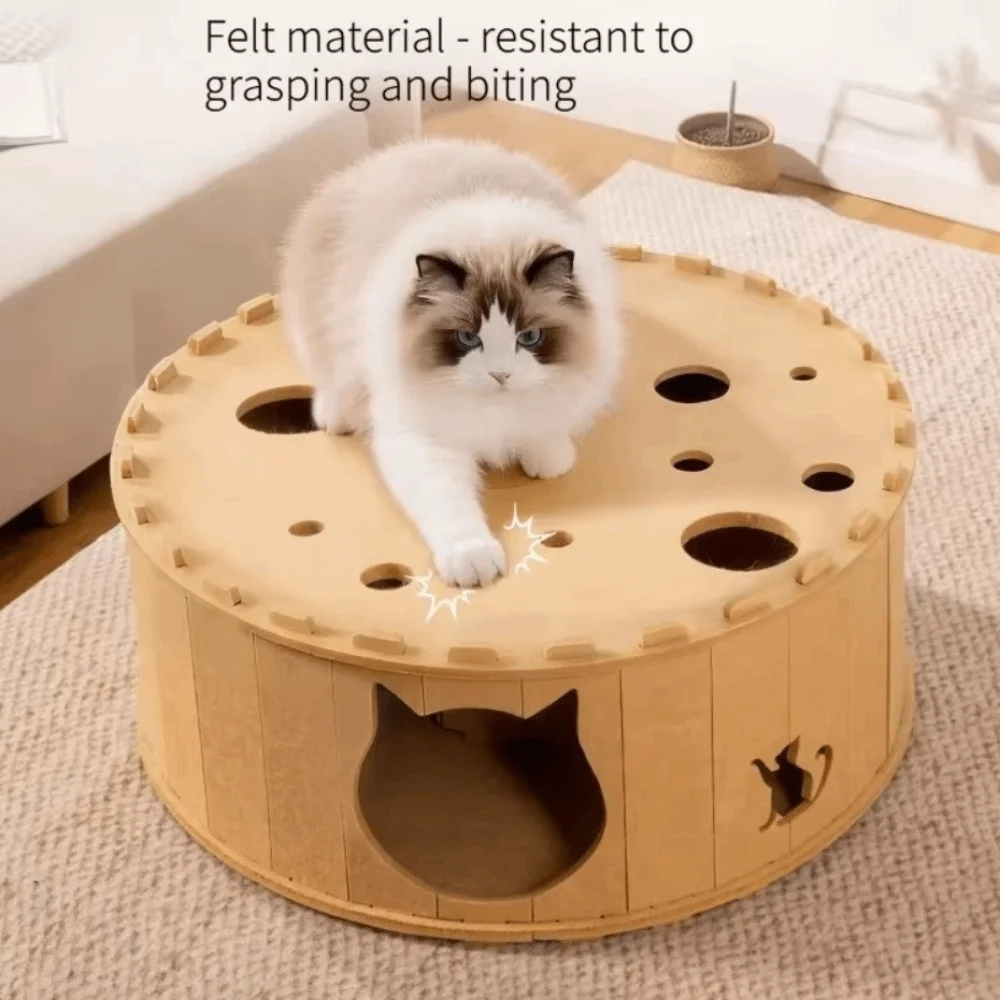 New Felt Cat Tunnel House Wear-Resistant Non-Shedding Felt Cat Bed Detachable Scratching Post Kittens Play