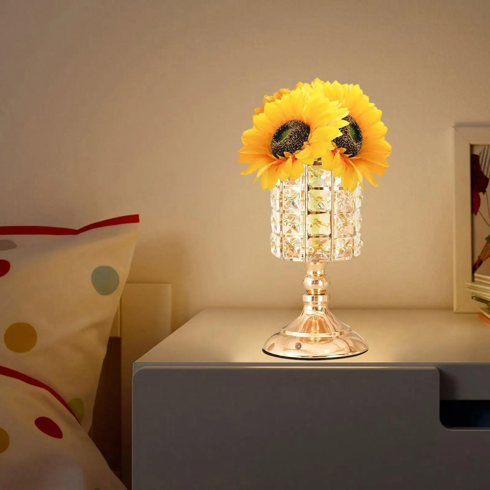 

Sunflower Crystal Table Lamp 3 Color Modes Creative Home Decor USB Rechargeable Night Light Ambient Light for Breastfeeding Dorm