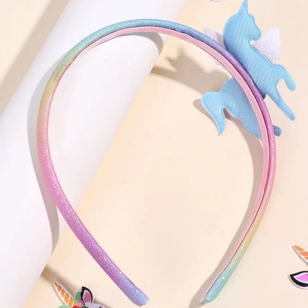 Cute Glitter Unicorn Hair Hoop Sparkly Wing Sequin Headband Girls Pearl Hairbands Kids Party Hair Accessories Princess Headwear