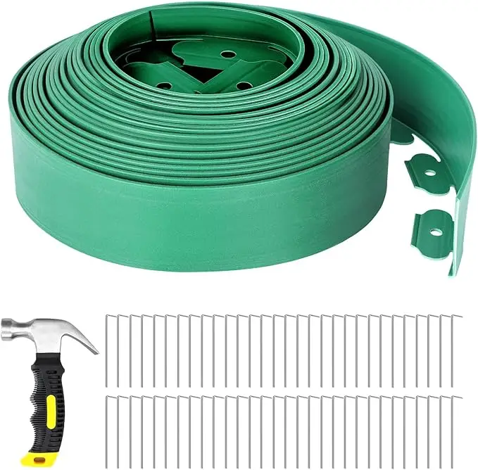 4 in Tall, 66FT No-Dig Landscape Edging, Rubberific Landscape Edging Garden Edging Border with 60 Pcs Garden Staples