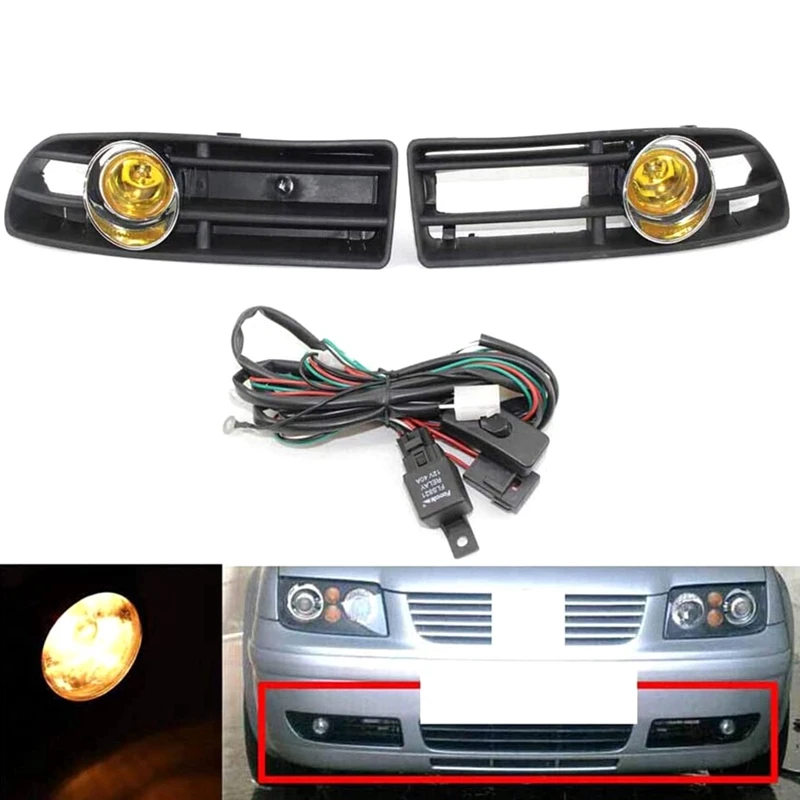 1 Set Fog Light LED Fog Lamp Front Bumper Grill Fog Light Day Running Light Yellow For Jetta Bora MK4 1998-2004