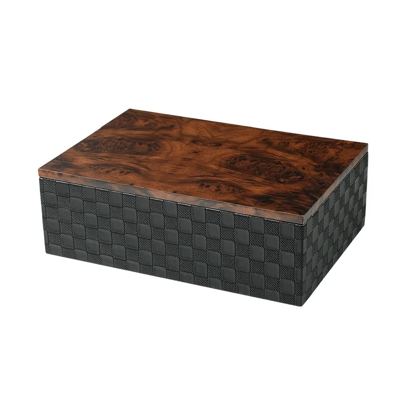 

Italian minimalist wood grain black grid leather grain decoration bedroom dresser creative ornament