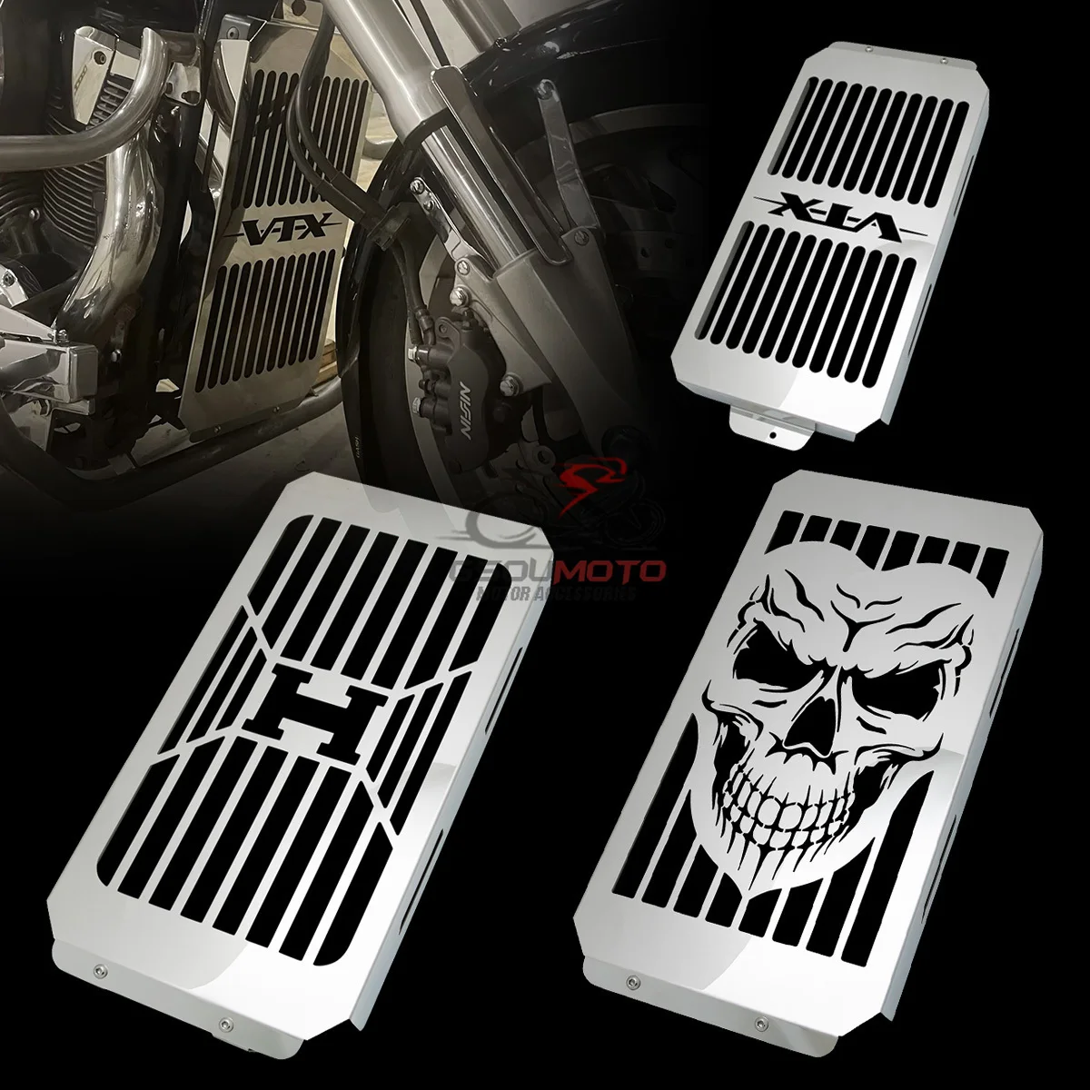 Motorcycle Stainless Steel Engine Skull Radiator Grill Cover For Honda VTX1800 VTX1800C VTX1800F VTX1800N VTX1800R VTX1800S VTX