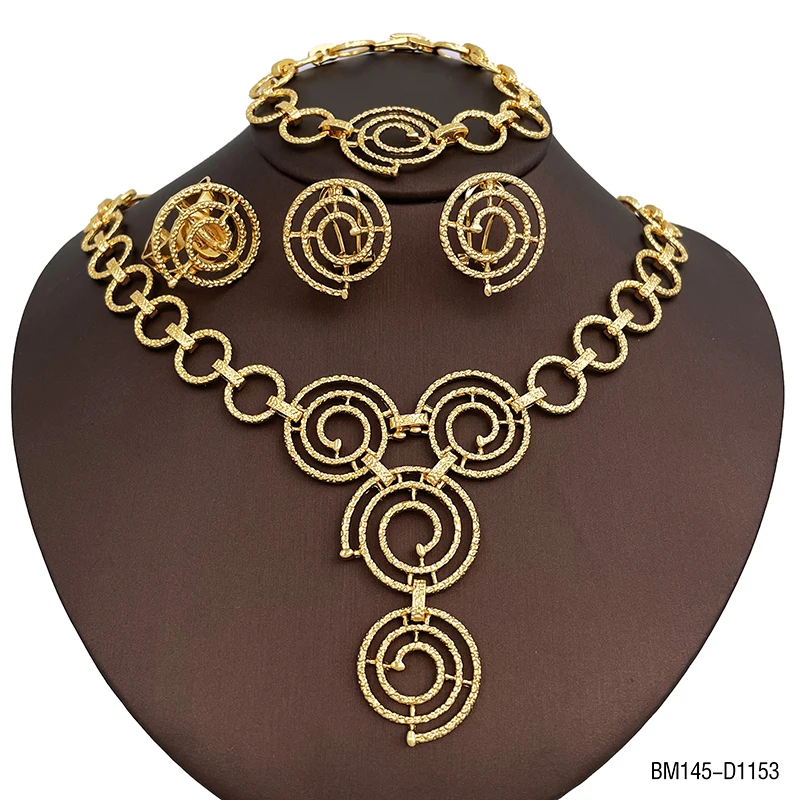 Italian Luxury Round Necklace For Women Jewelry Set  African Two Tone Earrings Ring Wedding Party Item With Daily Wear