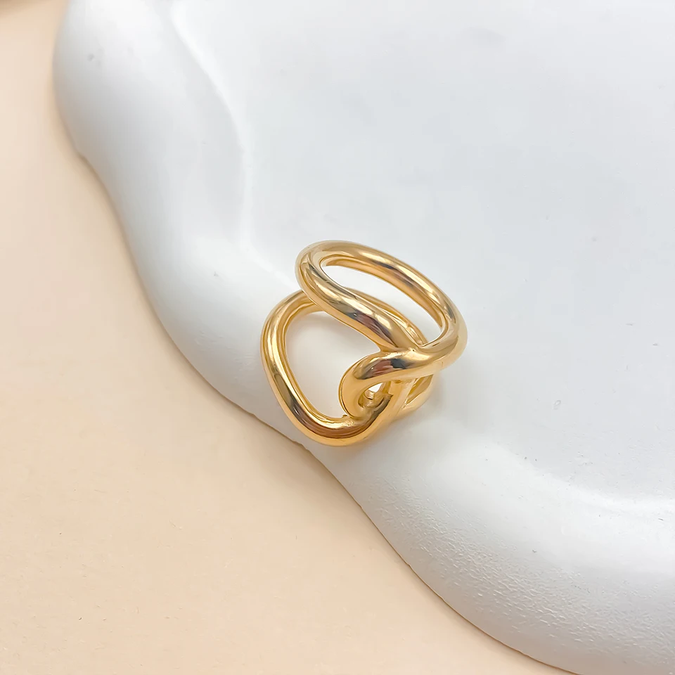 St-Delan Neuer Kreativer Knotenring Einfacher Metallring für Damen Edelstahl Vergoldeter Offener Ring Modeschmuck Accessoires – Detail 8