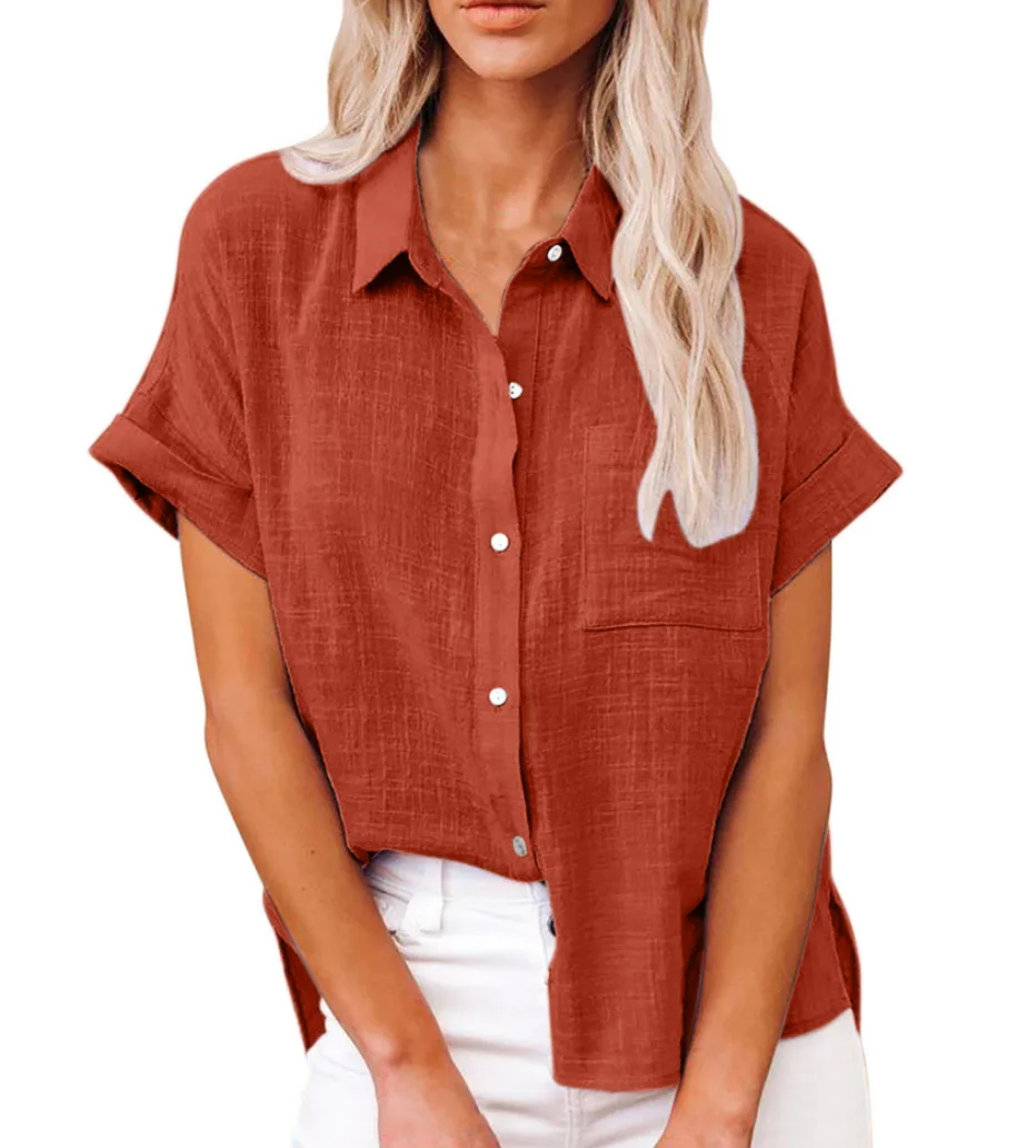 2024 Summer Women\'s Cotton Blouse Linen Shirt Short Sleeve Casual Loose Shirt S-5XL Camisas Mujeres Tendencia Bluzki Damskie