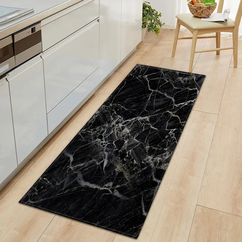 Anti-Slip Kitchen Carpet Black White Marble Printed Entrance Doormat Floor Mats Carpets for Living Room Bathroom Mat Rugs