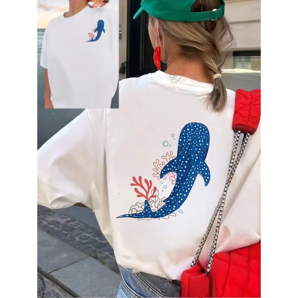 Whale Shark Coral Graphic T-Shirt Ocean Marine Life Print Crew Neck Short Sleeve Tops Summer Daily Fashion Tee Commute Travel
