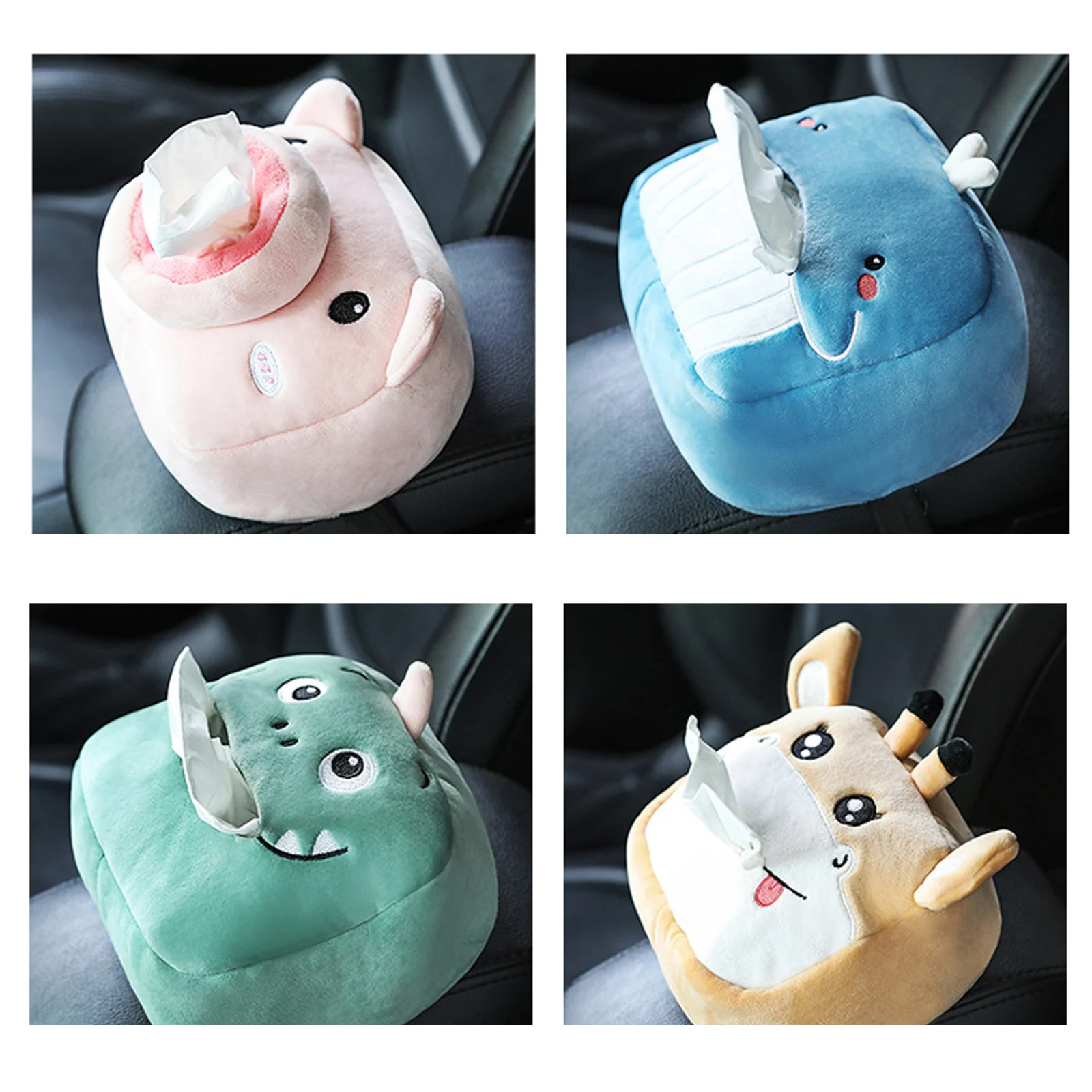 Cartoon Tissue Box Holder Cute Short Plush Tissue Boxes Bracket Auto Armrest Box Car Seat Back Car Decorations Car Tissue Holder