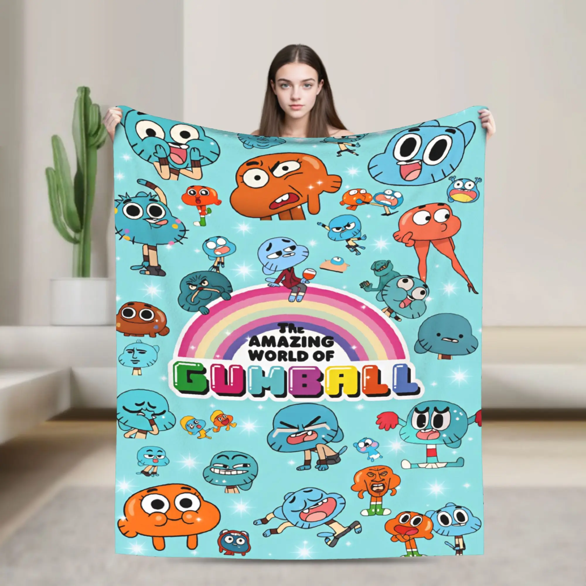 The Amazing World Of Gumball  Flannel Blanket  Soft Throw Blanket for Home Decor Travel Office Funny Bedspread Sofa Bed Cover