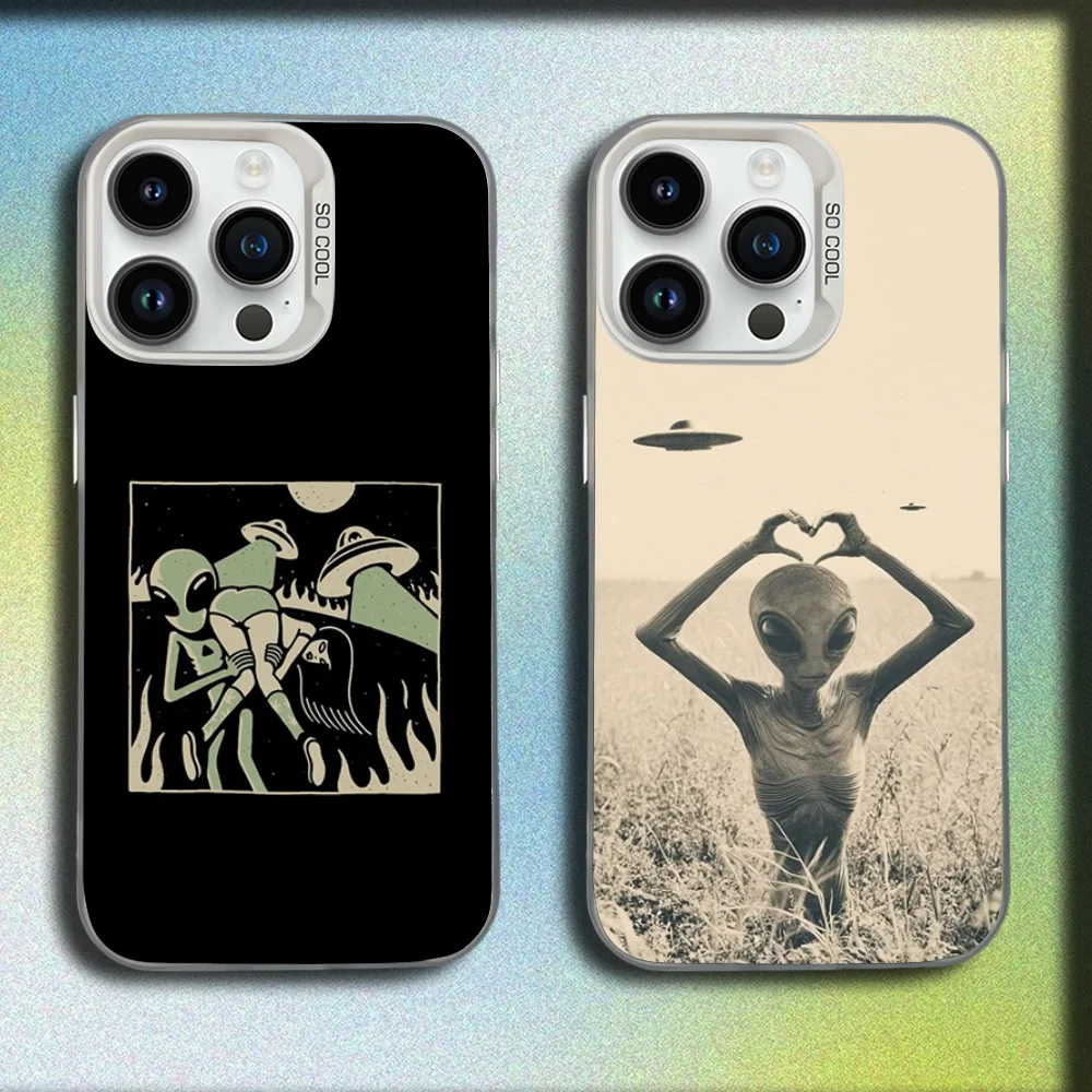 

Funny Space UFO Alien Thing Phone Case For iPhone 16,15,14,13,12,11,Mini,Pro,E,MAX White Matte Shockproof Cover