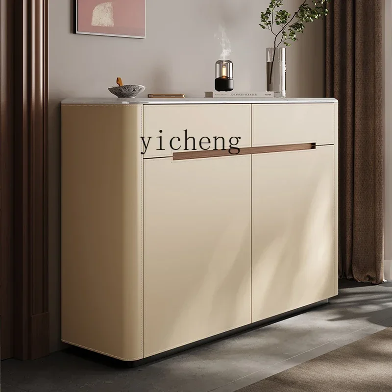 C6.17 marble shoe cabinet household storage cabinet integrated against the wall foyer cabinet solid wood