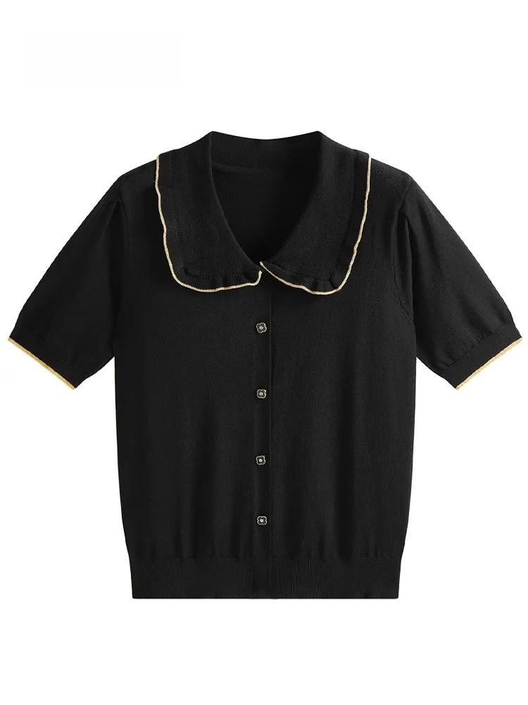 

JZZDEMM Женский летний тонкий модный кардиган с воротником-стойкой, приталенный, вязаный, с коротким рукавом, винтажный, для повседневной носки