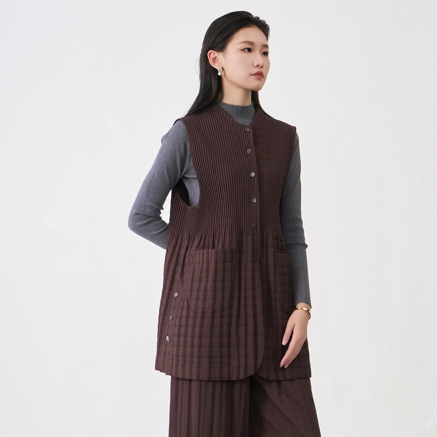 

Miyake Fold 2025 Autumn/Winter Cotton Vest Women's Outerwear Warm Loose Fashion Versatile Vest Cotton Jacket Fold Coat Winter