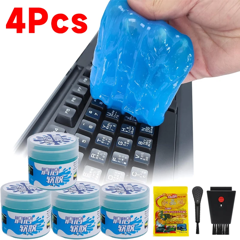 4-1Pcs Universal Soft Cleaning Gel Keyboard Car Cleaning Tools with Brush for Pc Laptop Dust Dirt Removal Cleaner Glue Slime