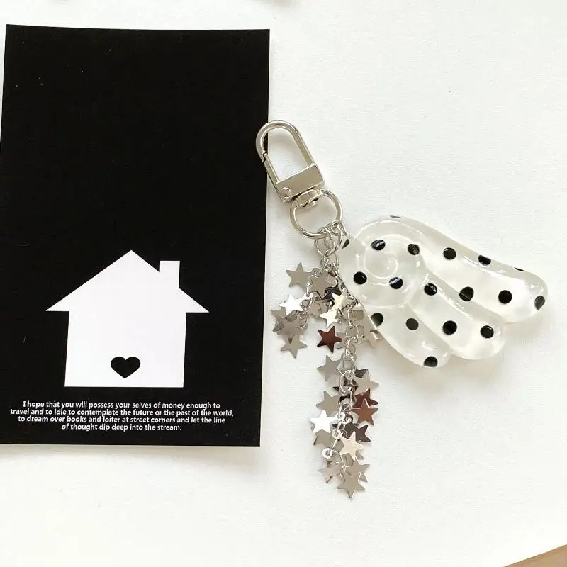 Angel Wing Keychain Trendy Polka Dot Bag Pendant Creative Y2K Star Clasp Charm for Daily Use Purse Backpack Decor Friend Gift