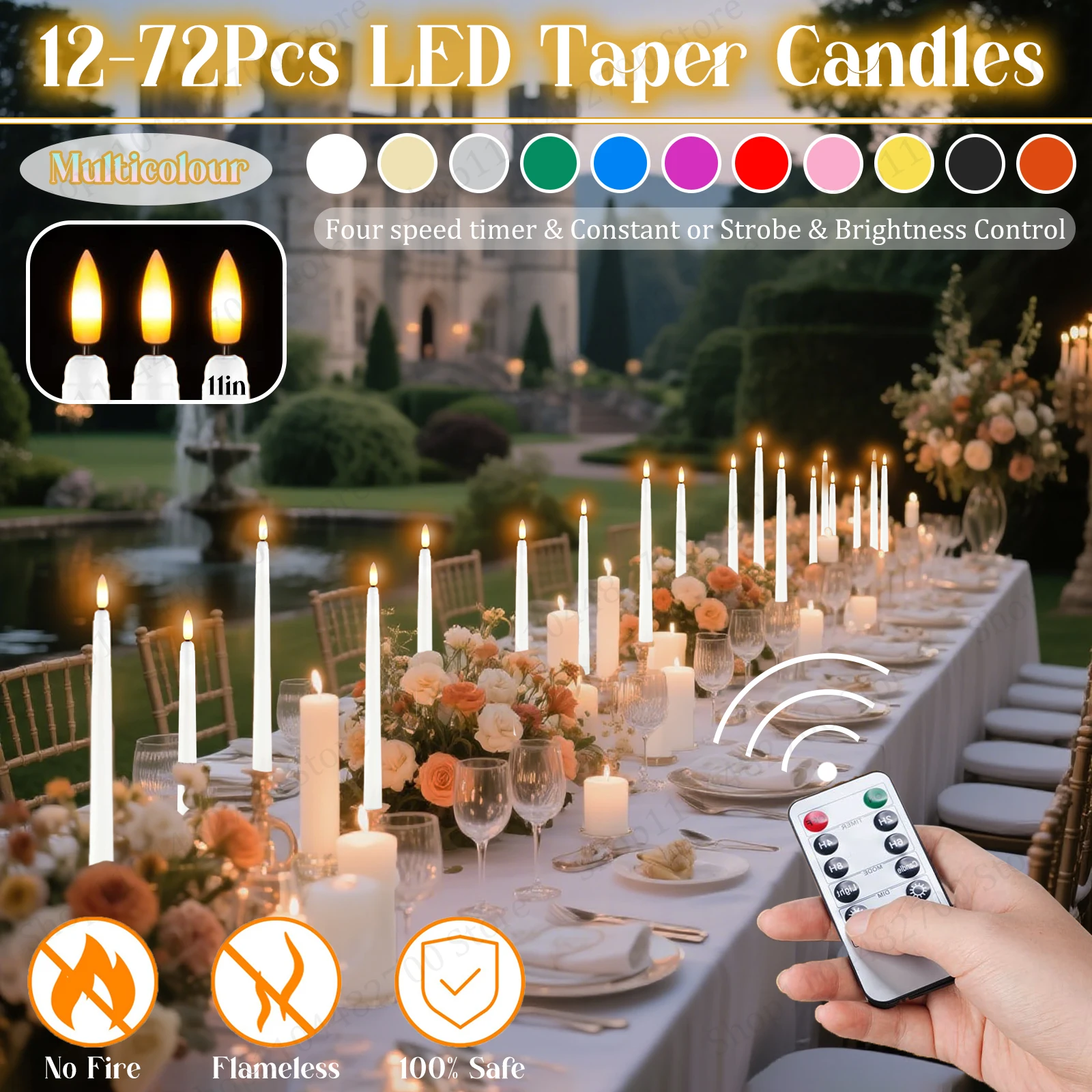 

12-72Pcs Wedding Taper Candles LED Candles Bulk Flickering Flameless Taper Candles with Remote Control Wedding Party Supplies