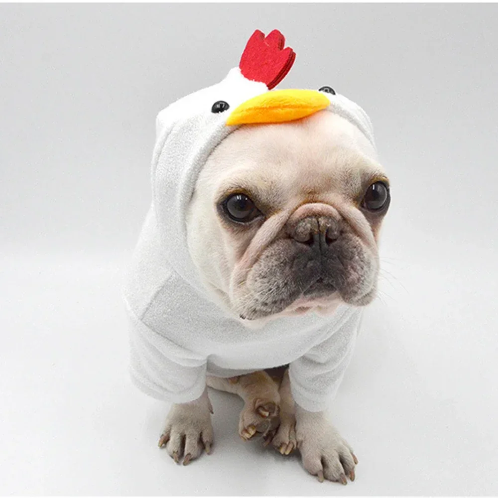 Funny Halloween Chicken Costume Pet Dog Clothes for Small Dogs Clothing Pug Warm Coat Dog Accessories French Bulldog Hoodies S-L