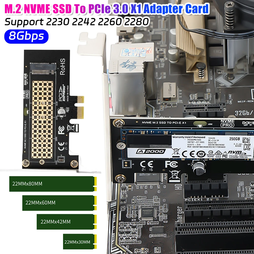 

M.2 NVME SSD To PCIe 3.0 X1 Adapter Card 8Gbps Full Speed SSD PCIE X1 Expansion Card Support 2230 2242 2260 2280 For Desktop PC
