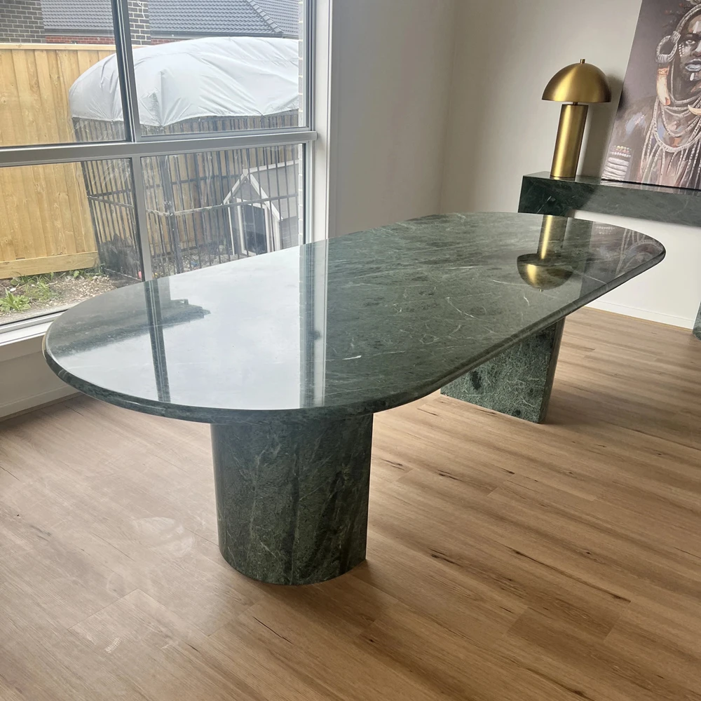 Italian Luxury  Dining Table Restaurant Hotel Natural Stone Furniture Elephant Green Marble Dining Table For Sale