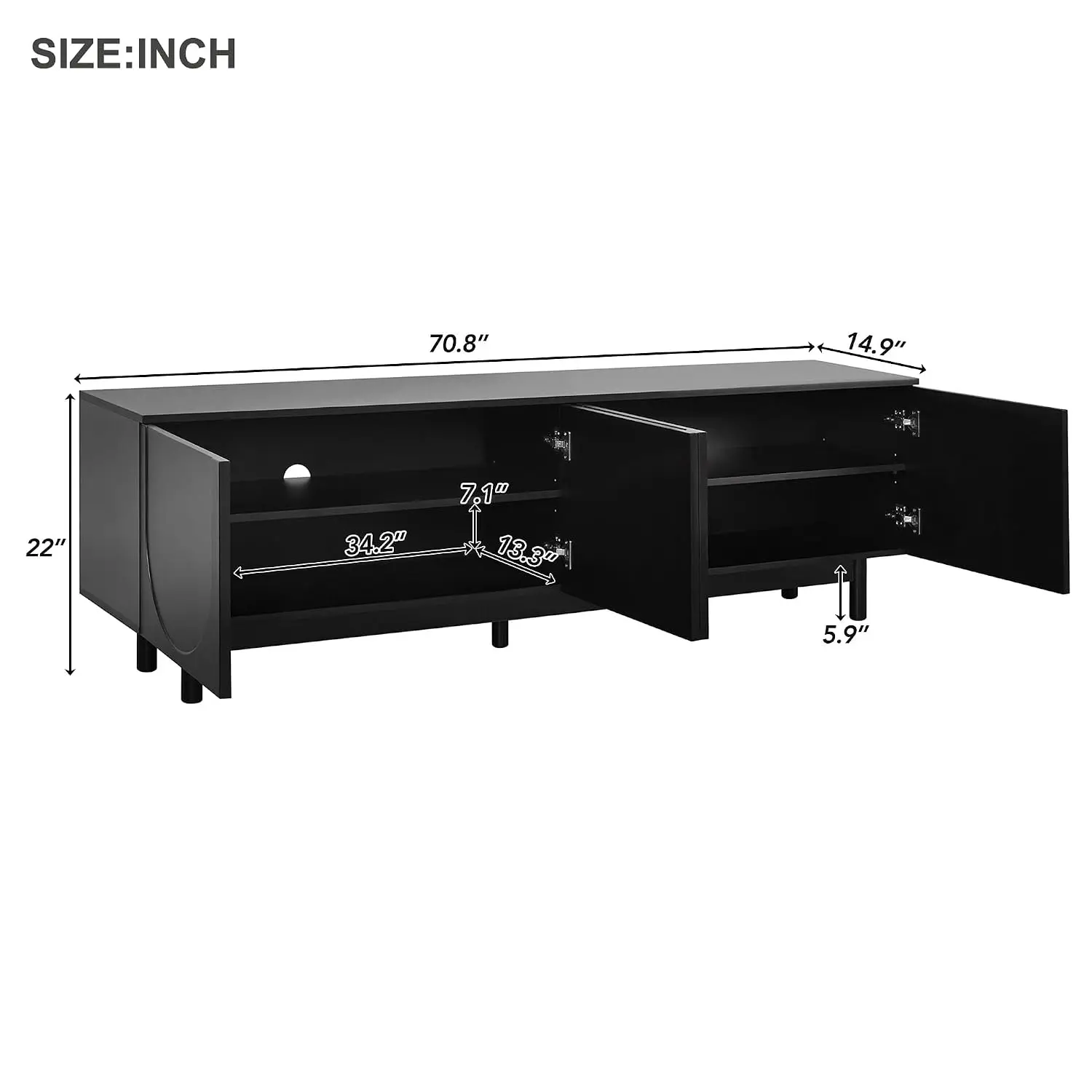 Modern TV Stand with Arch Cabinets, Adjustable Shelves & Cable Management for Living Room, Customized